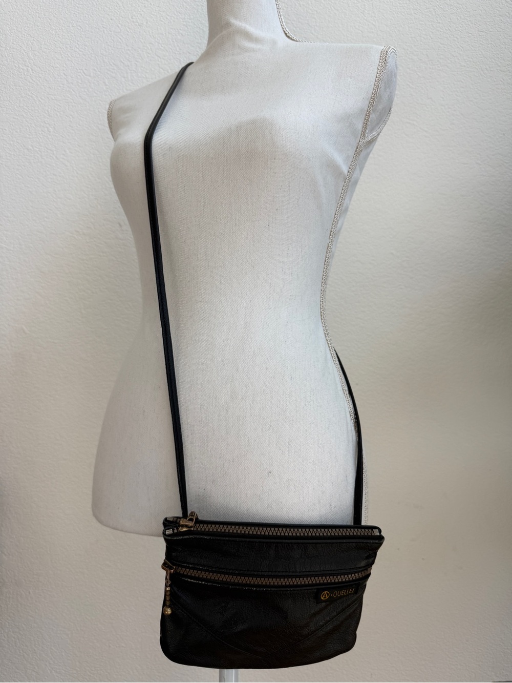 Artisan André Ouellet Black Leather Crossbody Bag